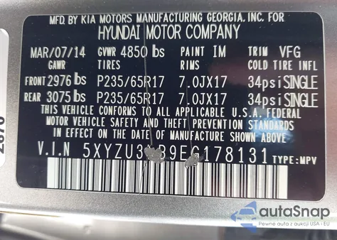 2014 Hyundai Santa Fe Sport 2.4L из США, поврежденный, VIN 5XYZU3LB9EG178131